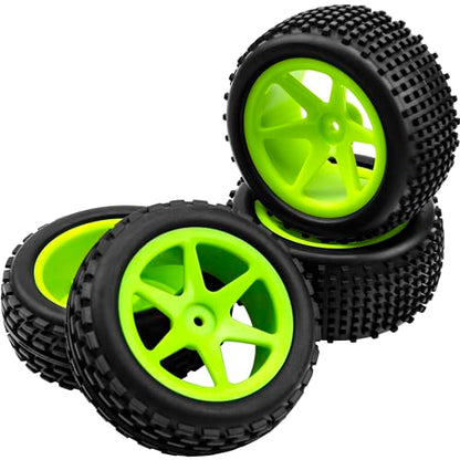 4Pcs HIRCQOO OD 88mm/3.46" Front Rear Rubber Tire Tyre & Plastic Wheel Rims 12mm Hex Compatible with Redcat Shockwave HPI HSP ExceedRC Kyosho 1/10 Scale Off Road Buggy (Green) - color: Green