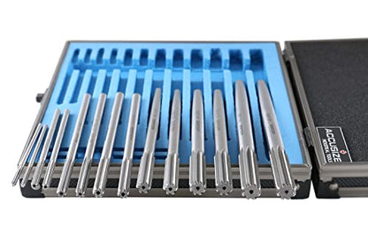 Accusize Industrial Tools Dowel Pin Reamer Size: 0.1230" Thru 0.4995", HSS M2 Premium Chucking Reamer Set, Right Hand Cut, 14 pcs Set, 5528-ST00 | HSS M2 Premium, Straight Flute, Right Hand Cut, ANSI, Aluminum Case, 5528-ST00 - size: 0.1230" thru 0.4995"