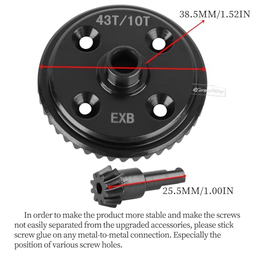 RC Steel Diff Gear 43T 10T Gearbox Differential Gears Upgrades Part for 1/8 Kraton/Outcast/Notorious/Talion 6S BLX EXB,1/7 Mojave 6S BLX EXB,43T Main Gear,Replace ARA310979,ARA310980