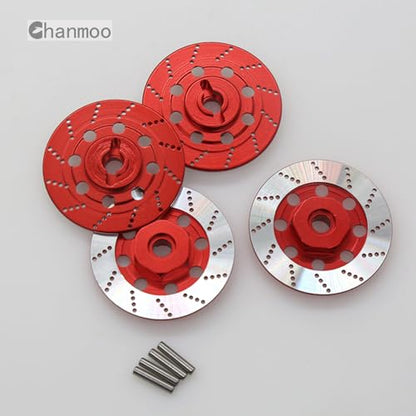 1/10 RC Aluminum Alloy 12mm Hex Drift Wheels Rim Tires Hub Brake Disc Compatible with 1/10 RC On Road Rally Touring Racing Street Car Traxxas Tamiya HSP HPI Redcat Racing 4PCS (Red) - color: Red