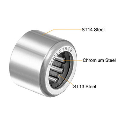 uxcell HK101612 Drawn Cup Needle Roller Bearings, Open End, 10mm Bore, 16mm OD, 12mm Width 7800N Static Load 6700N Dynamic Load 19000rpm Limiting Speed 10pcs - size: 10x16x12mm