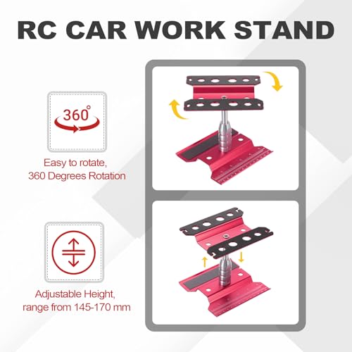 MECCANIXITY 1 Set RC Car Work Stand Lift Lower Aluminum Repair Workstation 360 Degree Rotation with Wine Red Screw Tray and Screw Box for 1/8 1/10 1/16 Scale RC Car Crawler Vehicle (Wine Red) - color: Wine Red