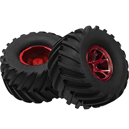 5.31''OD Rubber Tires & Wheel Rim 12mm Hex Hub Compatible with Traxxas Rustler HPI HSP Volcano Tamiya Exceed Himoto 1/10 Off-Road Monster Truck,135mmx73mm (Red) - color: Red
