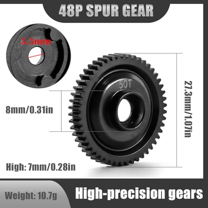 48P 50T Hardened Steel Spur Gear for TRAXXAS 1/16 E-Revo VXL, Summit, Slash, Mini E-Revo & Mini Slash - High Precision & Durable Upgrade (45# Steel) - size: 50T