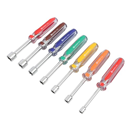 GreatNeck ND71 7-Piece Metric Nut Driver Set, Chrome Vanadium Steel Nut Drivers, Rust-Resistant Finish Nut Drivers Set, Acetate Nut Driver Handle, Color-Coded for Quick Identification - size: Metric