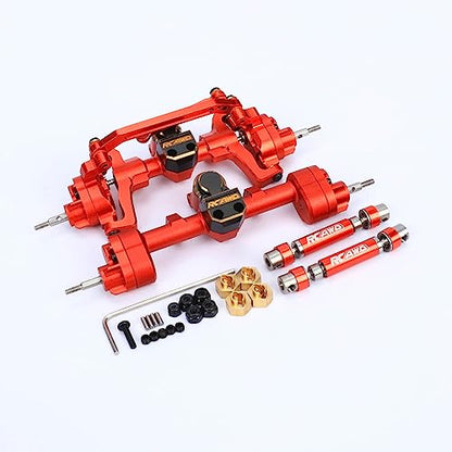 RCAWD All Metal Front Rear Axles with Center Drive Shaft and Diff Gear for 1/24 ECX Barrage Portal Axle RGT FTX Series RC Crawler Upgrades Parts Red - color: Red