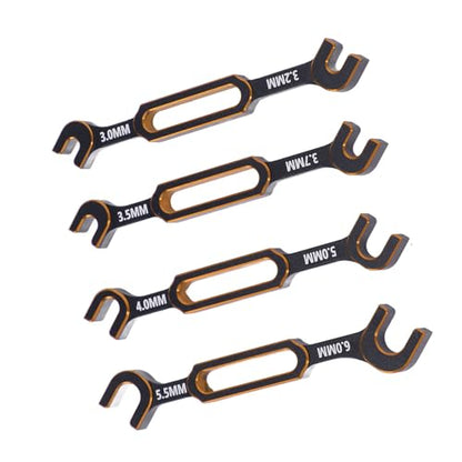 Fabater 4PCS RC Wrench, Aluminum Alloy Turnbuckle Nut Ball Joint Remover with 3.0 3.2 .5 .7 4.0 5.0 6.0mm Sizes for RC Car Boat Drone, Double End Universal Repair Tool (Gold) - color: Gold