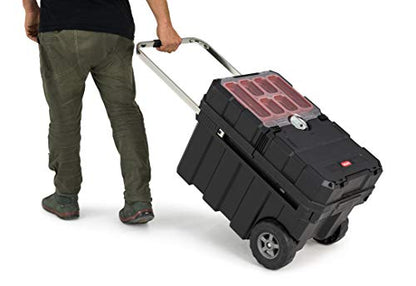 Keter Masterloader Resin Rolling Tool Box with Locking System and Removable Bins – Perfect Organization and Storage Chest for Power Drill, Tape Measure, and Screwdriver Set, Black | Black, Heavy Duty, Weatherproof, All Terrain Wheels, Durable, Easy Slide