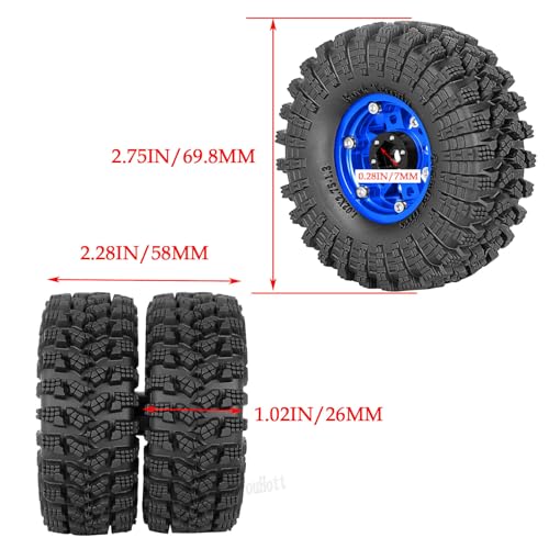 RC 1.3" Beadlock Tires Wheels for 1/18 1/24 Trx4m SCX24 FCX24 Ascent-18 RC Crawler Car,4pcs 1.3 Inch Wheel Rim Soft Rubber Tires,Navy Blue - color: Navy Blue-(1.3" Beadlock Tires）