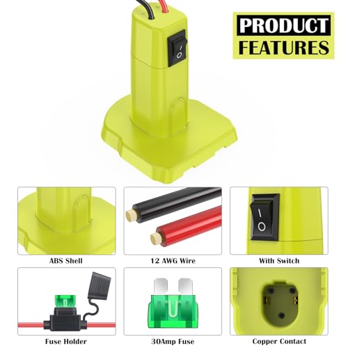Power Wheels Adapter for Ryobi 18V Battery Adapter Power Wheels Battery Converter Kit with Fuse & Switch and Wire Harness Connector 12AWG Wire for DIY Rc Car Toys and Ride On Truck - size: 1-pack with connector