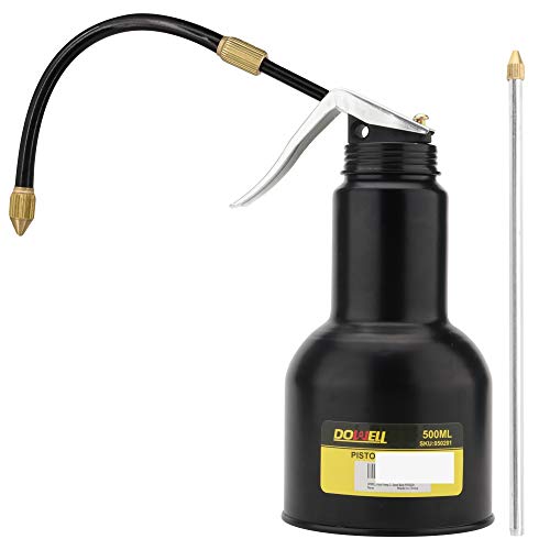 DOWELL Pistol Pump Oiler Metal Oil Can Lubrication Oil Gun 16oz 500ml Can Bottle with 2-Pieces Straight Spout Black HY050201 - size: 16 oz