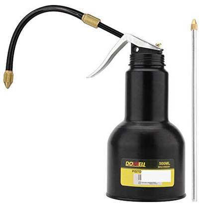 DOWELL Oil Can Pump Oiler 16oz 500ml, Oil Squirt Can Metal, Black | 16oz/500ml pistol pump oiler, 2 detachable spouts (straight + flexible), steel body, rust-proof, , high-pressure pump - size: 16 oz