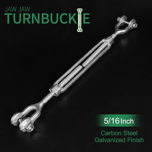 5/16" Jaw Jaw Turnbuckle Galvanized Jaw and Jaw Turnbuckle, Jaw Jaw Closed Body Marine Turnbuckle Jaw, 2500lbs Working Load Limit, Durable for Wire Rope Cable (5/16" x 4-1/2") - style: Jaw & Jaw-5/16 x 4-1/2