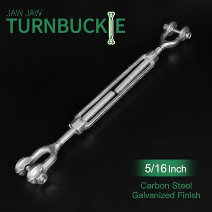 5/16" Jaw Jaw Turnbuckle Galvanized Jaw and Jaw Turnbuckle, Jaw Jaw Closed Body Marine Turnbuckle Jaw, 2500lbs Working Load Limit, Durable for Wire Rope Cable (5/16" x 4-1/2") - style: Jaw & Jaw-5/16 x 4-1/2