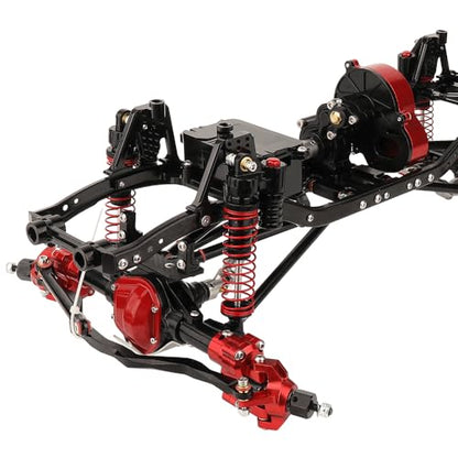 450mm Wheelbase 6x6 Chassis Frame Set with Transmission Front Middle Rear Complete Axle for 1/10 RC Crawler Car Axial SCX10 Metal DIY Upgrade (red -Black-Portal Frame)