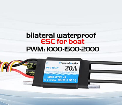 DH 20A 2-4S Waterproof Brushless ESC Electronic Speed Controller with 5.5V/4A BEC and XT60 3.5mm Banana Head Connector for Model Ship RC Boat (20A) - size: 20A