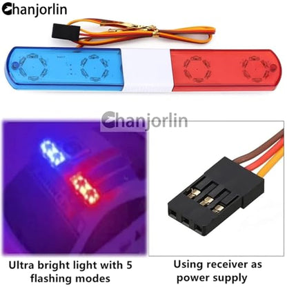 1/10 RC Car Simulation Police Lights Multi-Function Flash LED Lamp Nine Flashing Light Modes for 1/8 Crawler Off Road Rally Truck Cars HSP Traxxas Tamiya RC4WD Axial Arrma (Blue&Red 145mm) - color: Blue&Red 145mm
