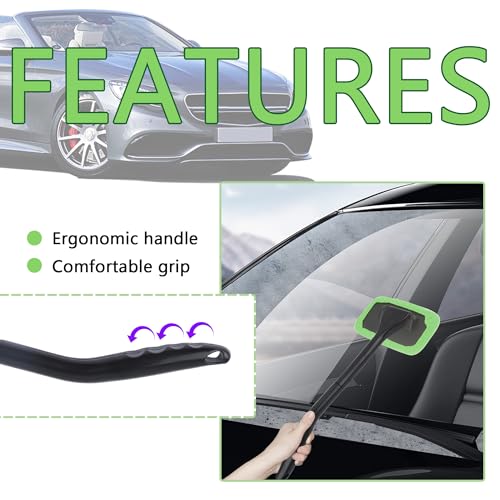 OFBAND Car Window Cleaner Tool Kit,Microfiber Car Windshield Cleaner Inside with 4PCS Soft Reusable Cloth Cover,Universal Removable Car Glass Cleaner Tool Kit Car Cleaning Tools