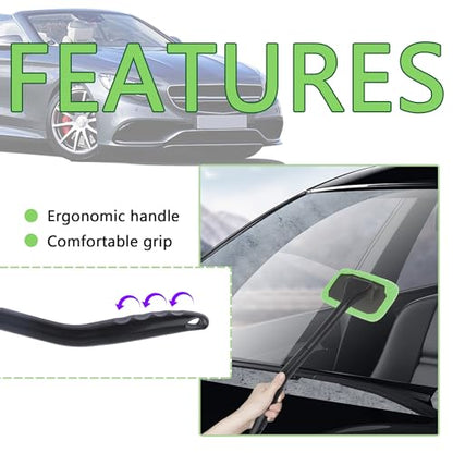 OFBAND Car Window Cleaner Tool Kit,Microfiber Car Windshield Cleaner Inside with 4PCS Soft Reusable Cloth Cover,Universal Removable Car Glass Cleaner Tool Kit Car Cleaning Tools