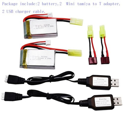 Blomiky 2 Pack 7.4V 850mAh 6.29Wh Li-PO Rechargeable Battery with Mini Tamiya Plug Suitable for 1/18 Scale 9310YL 9310 9301E 9302E 9303E 9034E 9305E RC Car Truck / 9300 850 2