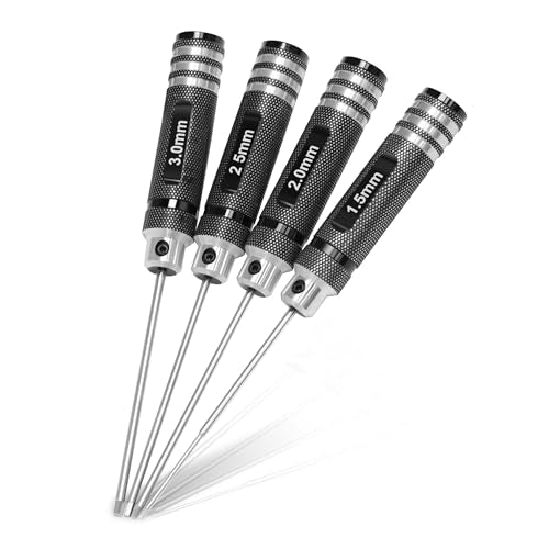 Speedybee RC Hex Driver Kit: 4pcs RC Tools Set 1.5mm 2.0mm 2.5mm 3.0mm Screw Driver for FPV Drone Quadcopter RC Car Helicopter Models, silver