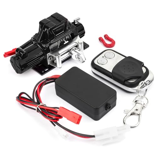 RC Metal Winch Wireless Remote Controller System for 1/10 RC Crawler Car Axial SCX10 90046 TRX4 TRX6 Gen8 Upgrade Parts (Black)