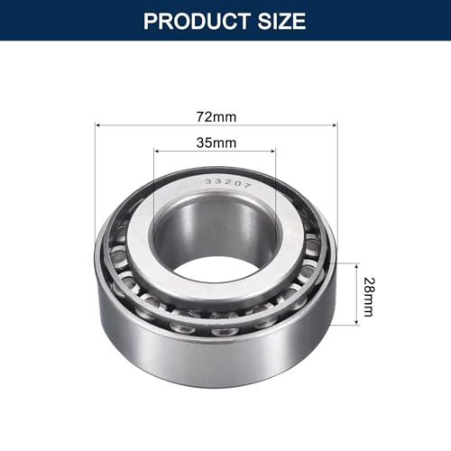 2 Pack 33207 Tapered Roller Bearing Cone and Cup Set | 35mm Bore 72mm OD 28mm Cup Width, Chrome Steel Taper Bearings Set, ABEC-3 - size: 33207
