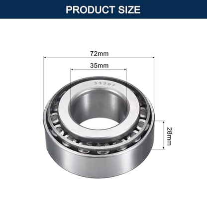 2 Pack 33207 Tapered Roller Bearing Cone and Cup Set | 35mm Bore 72mm OD 28mm Cup Width, Chrome Steel Taper Bearings Set, ABEC-3 - size: 33207
