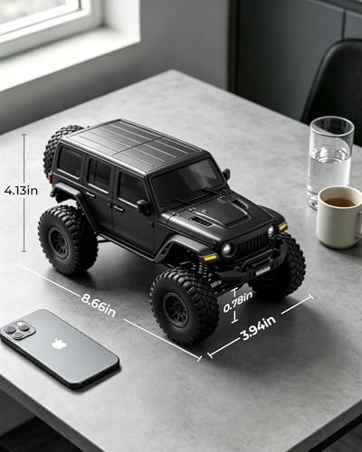 ARRIS RCX24 1/24 RC Rock Crawler 4WD Jeep Truck RTR | Two Batteries, LED Lights, Full Proportional Control, Mini Trail Adventure - color: Black