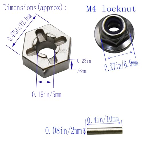 Blomiky 8 Pack 12mm Wheel Hub Hexes and 8 Pack M20101 Wheel Hex Pins and M40 M4 Wheel Locknuts Spare Parts for Some Kind of 1/10 1/12 1/14 1/16 1/18 Scales RC Truck / 9125 Hex Pin Locknuts 2