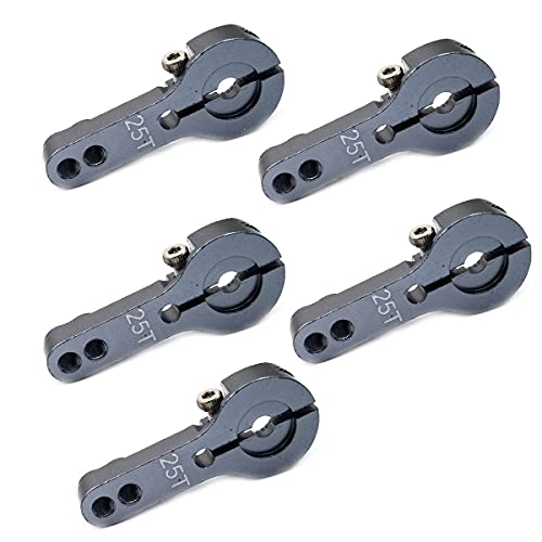 DEVMO 5PCS 25T Aluminum Servo Horns M3 Threads Metal Steering Arm for RC Car Truck Buggy Airplane,Gray