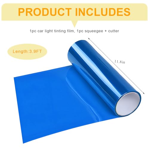 Car Headlight Vinyl Film, 48"×11.8" Self-Adhesive Car Headlight Tint Sticker with Squeegee & Cutter, Waterproof Wrap Film Roll for Vehicle Headlights Taillights Fog Lights (Drak Blue) - color: Drak Blue