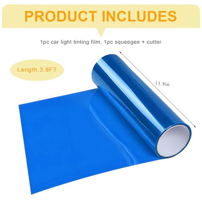 Car Headlight Vinyl Film, 48"×11.8" Self-Adhesive Car Headlight Tint Sticker with Squeegee & Cutter, Waterproof Wrap Film Roll for Vehicle Headlights Taillights Fog Lights (Drak Blue) - color: Drak Blue