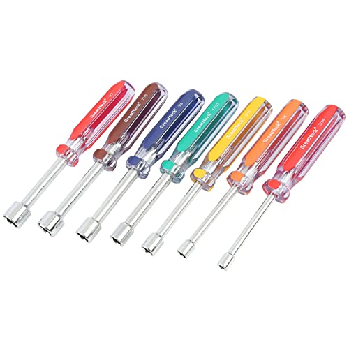 Great Neck ND72 7-Pc SAE Nut Driver Set, Nut Drivers for Automotive, Mechanical, and DIY Projects, Chrome Vanadium Steel, Acetate Color-Coded Handles, Rust-Resistant, ANSI Rated Tools - size: SAE