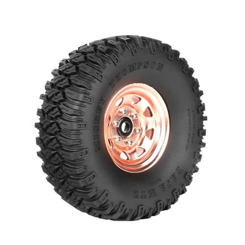 4PCS 1.55 inch Aluminum Metal Beadlock Wheels Rim Rubber Tires Set Replacement for 1/10 RC Crawler Car for D90 TF2 Tamiya CC01 CC02 LC70 JIMNY Axial AX90069 Upgrade Parts(Rose Gold) - color: Rose Gold