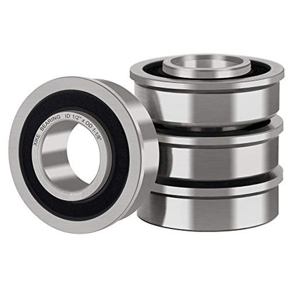 XiKe 4 Pack Flanged Ball Bearings 1/2" x 1-1/8" x 1/2" inch. | Applicable for Lawn Mower, Wheelbarrows, Carts & Hand Trucks Wheel Hub. - size: ID 1/2" x OD 1-1/8"
