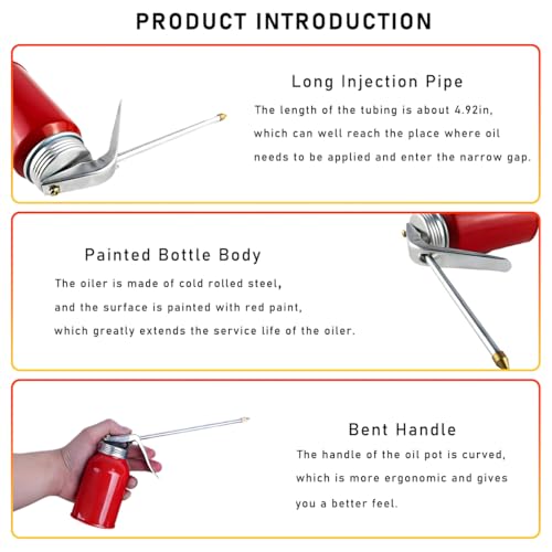 povtii 2 PCS Oil Can Pump Oiler, 200ml Metal Oil Spray Can with 4.92" Spout, Portable Pump Oil Squirt Can for Rolling Bearings Universal for Car Motorcycle, Car Accessories