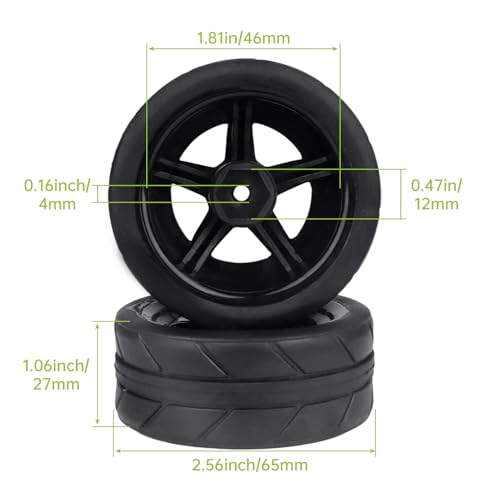 Pre-Glued OD 2.55" 12mm Hex Wheels Rims and Rubber Tires for Traxxas Tamiya HPI HSP Redcat RC 1/10 On Road Racing Car, Set of 4 (Color C) - color: Color C