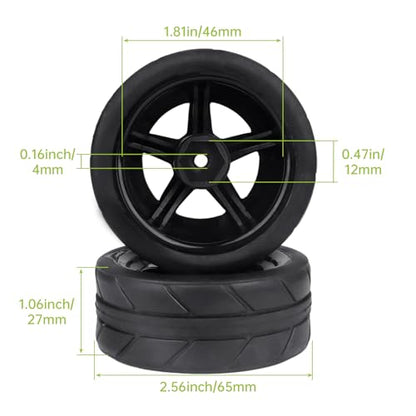 Pre-Glued OD 2.55" 12mm Hex Wheels Rims and Rubber Tires for Traxxas Tamiya HPI HSP Redcat RC 1/10 On Road Racing Car, Set of 4 (Color C) - color: Color C