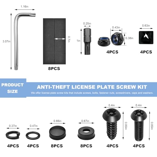 Anti Theft License Plate Screws Kit, M6 (1/4") Tamper Proof Car Tag Frame Mounting Hardware, Rustproof Stainless Steel Security Bolt for Front Rear License Plate Holder