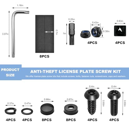 Anti Theft License Plate Screws Kit, M6 (1/4") Tamper Proof Car Tag Frame Mounting Hardware, Rustproof Stainless Steel Security Bolt for Front Rear License Plate Holder