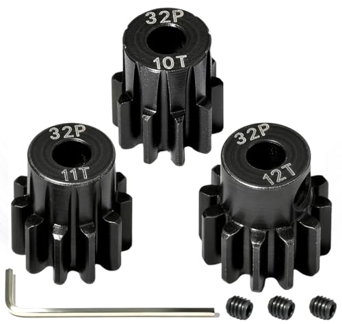 3PCS 32P Pinion Gear #45 Hardened Steel 3.175mm - 10T 11T 12T 0.8M Motor Pinion Gear Set for 1/10 RC Car, Compatible with Traxxas Arrma Tamiya Losi Brushless Brushed Motor Upgrade Parts - size: 10 11 12T