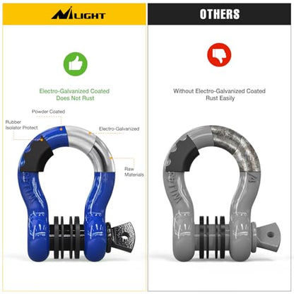 Nilight 3/4" D Ring Anti-Theft Shackle Tow Hook Jeep Truck SUV ATV UTV | Off Road Recovery Gear 19T 41,887 lbs Break Strength 4.75T WLL Rust-Resistant Anti-Rattle Isolators Heavy Duty Blue 2pack - color: Blue 3/4" w/Anti-Theft Shackle, size: Shackle