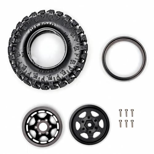 1.3” Aluminum Beadlock Wheels & Mud Terrain Tires Set for 1/18 1/24, -7.6mm Offset RC Crawler Car Fits TRX4M, Axial SCX24 AX24, Redcat Ascent-18, FCX24, 66 x 26mm, Pre-Assembled, 4 pcs Black - color: Black