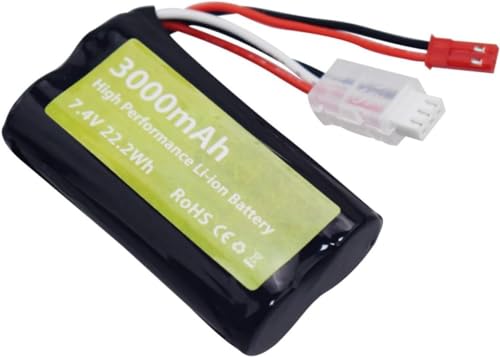 2PCS 7.4V 3000mah 15C 2S Li ion Battery with JST-2P Plug and 2in1 Charger for UDIRC UD1601 UD1602 SG1603 RC Car 1/10, 1/12, 1/16 Ratio RC Car Truck RC Ship Drone Engineering Vehicle