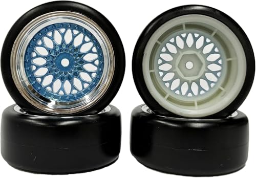 1/10 Drift Wheels Tires Set,AMZSTAR 4PCS 63mm RC Hard Tyre with Plastic Wheel Rims 12mm Hex for 1/10 RC On Road Racing Touring Drifting Car for Tamiya TT01 HSP HPI Kyosho (Blue Silver,Offset:9mm) - color: Blue Silver,offset:9mm