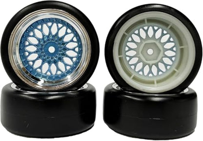 1/10 Drift Wheels Tires Set,AMZSTAR 4PCS 63mm RC Hard Tyre with Plastic Wheel Rims 12mm Hex for 1/10 RC On Road Racing Touring Drifting Car for Tamiya TT01 HSP HPI Kyosho (Blue Silver,Offset:3mm) - color: Blue Silver,offset:3mm