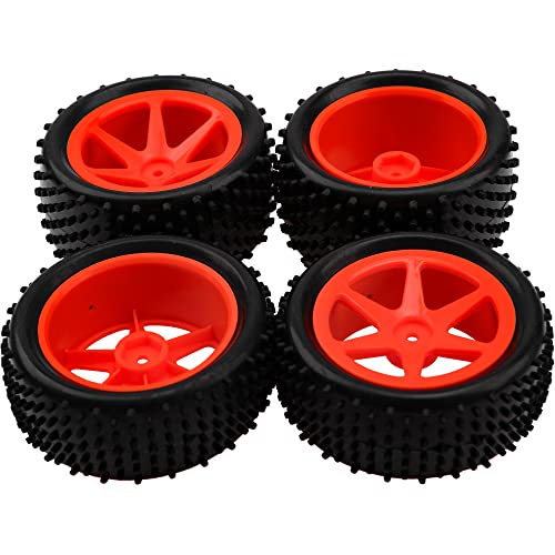 12mm Hex Plastic Wheel Rims & OD 88mm/3.46" Rubber Tire Front Rear Tyre Compatible with Redcat HPI HSP ExceedRC Kyosho Losi 1/10 Scale Off Road Buggy (Red) - color: Red