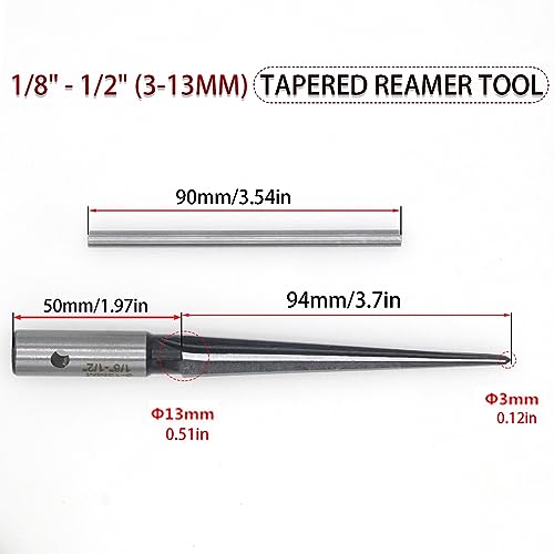 6-Flute Tapered Reamer 1/8 to 1/2 Inch T Handle for Guitar Luthier | 45 carbon steel, 1/4 inch hex shank compatible, chamfer reaming tool, bridge pin hole sizing, instrument repair use