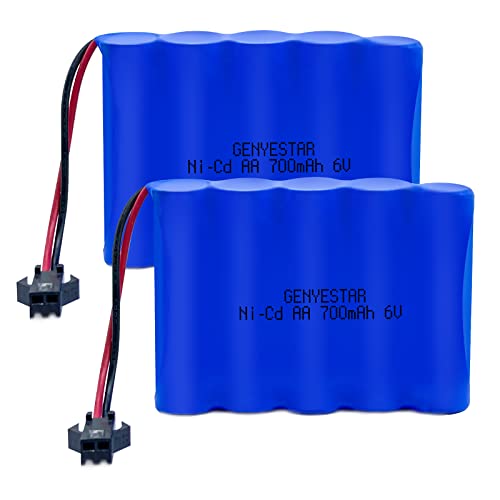 2 Pack 6.0V 700mAh Ni-cd Rechargeable AA Battery Pack for 11 Channel RC Excavator RC Truck Amphibious Stunt RC Cars Vehicles (SM2P Plug and 2 USB Charger Cable)